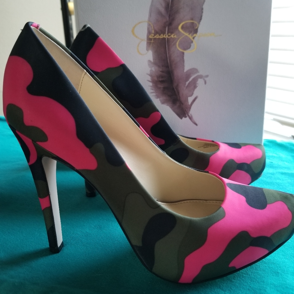 Jessica Simpson Pump JS-Parisah Color Pink Combo Neon Camo Print Size 6M